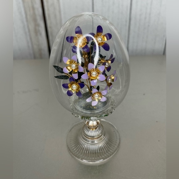 House Of Faberge Franklin Mint Purple Flower Bouquet Glass Egg Austria - Picture 1 of 8